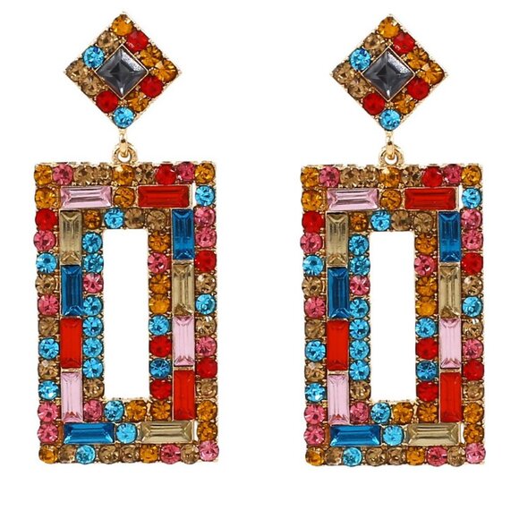 Multi Color Rhinestone Stud Earrings - Picture 1 of 4